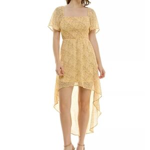 Yellow Floral High-Low Square Neck Dress